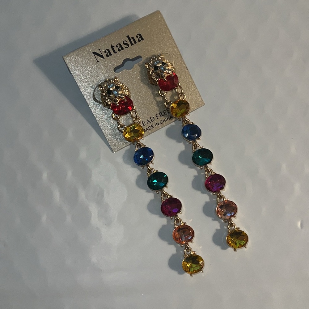 NWT Natasha Multi-colored stone lion head earrings - Picture 6 of 6